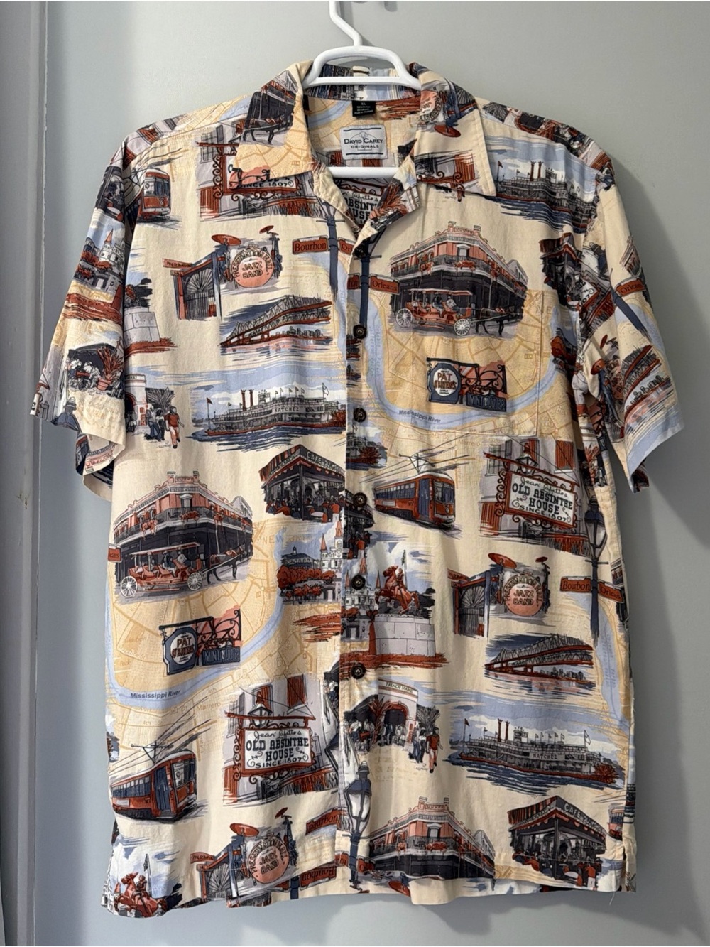 David Carey Originals Men XL Button New Orleans Short Sleeve Shirt All Over Prnt